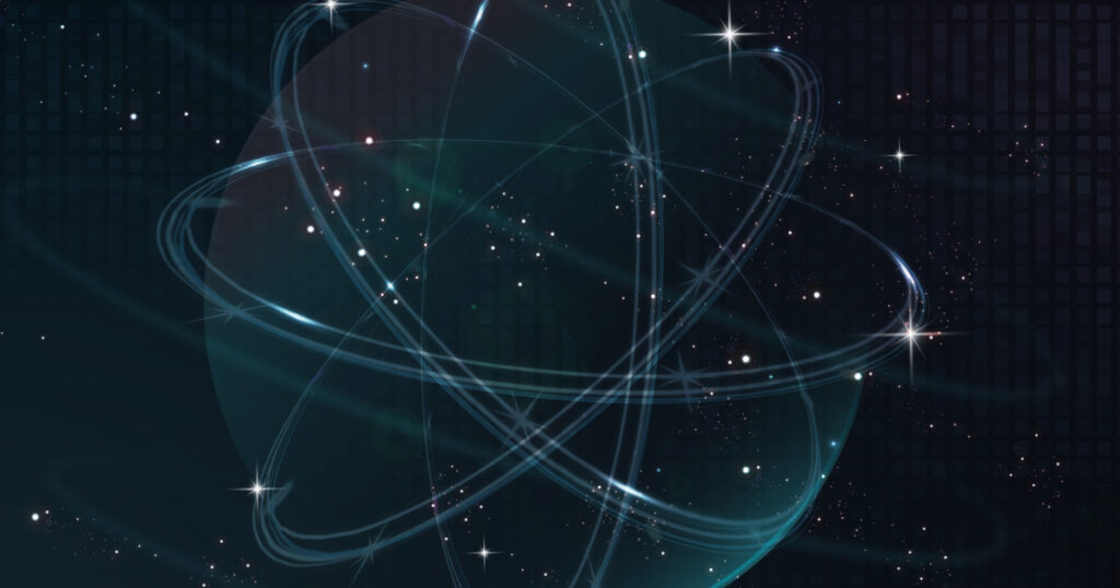 光の軌跡が交差する未来的な宇宙空間の抽象的なデジタルアート